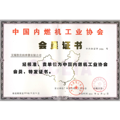宜興中國(guó)內(nèi)燃機(jī)工業(yè)協(xié)會(huì)會(huì)員證書(shū)